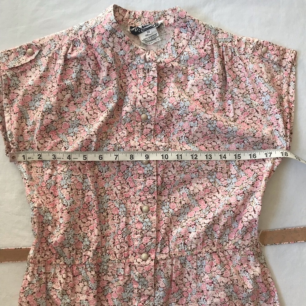 Vintage Floral Pink Belted Button Down Cotton Dress - Picture 10 of 14